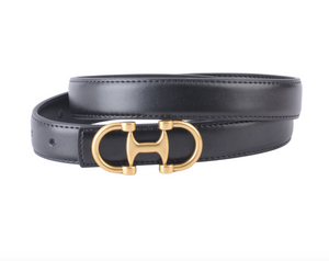 Stitched Clean Leather Belt with Horsebit Buckle