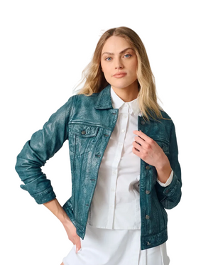 Jessie Lamb Skin Jacket, Denim Blue
