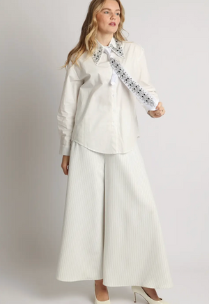Multi-Embellished Collar & Satin Tie Button Shirt