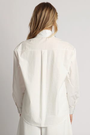 Multi-Embellished Collar & Satin Tie Button Shirt
