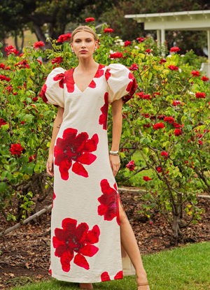 Puff-Sleeve A-Line Maxi Dress