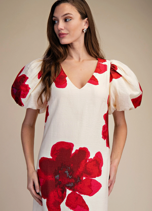 Puff-Sleeve A-Line Maxi Dress