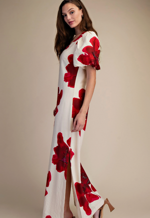 Puff-Sleeve A-Line Maxi Dress