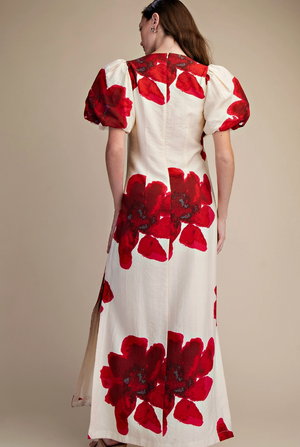 Puff-Sleeve A-Line Maxi Dress