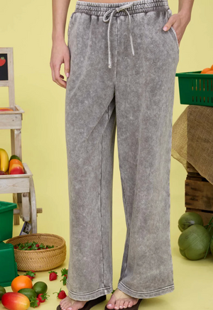 WASHED WIDE LEG DRAWSTRING LOUNGE PANTS