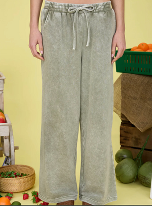 WASHED WIDE LEG DRAWSTRING LOUNGE PANTS