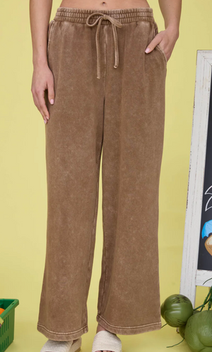 WASHED WIDE LEG DRAWSTRING LOUNGE PANTS