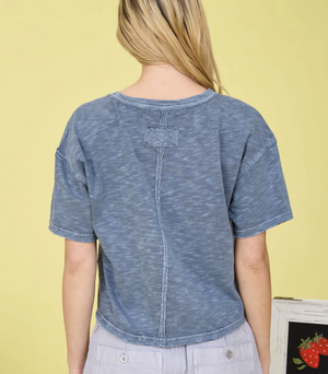 RAW EDGE EXPOSED SEAM SHORT SLEEVE BURNOUT KNIT CROP TOP
