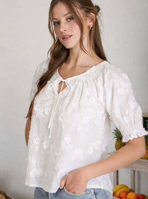 EMBROIDERED 3D FLORAL OFF THE SHOULDER BLOUSE