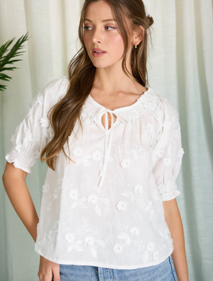 EMBROIDERED 3D FLORAL OFF THE SHOULDER BLOUSE