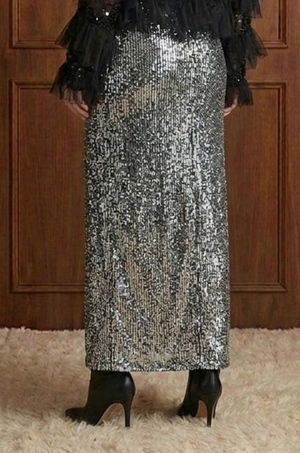 All-Over Sequin Maxi Column Skirt