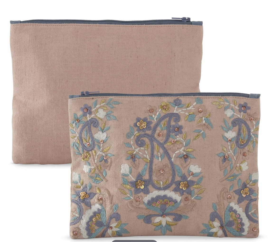 Floral Beaded Cosmetic Bag: Dusty Pink