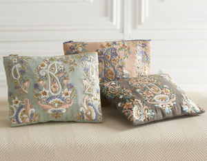 Floral Beaded Cosmetic Bag: Blue