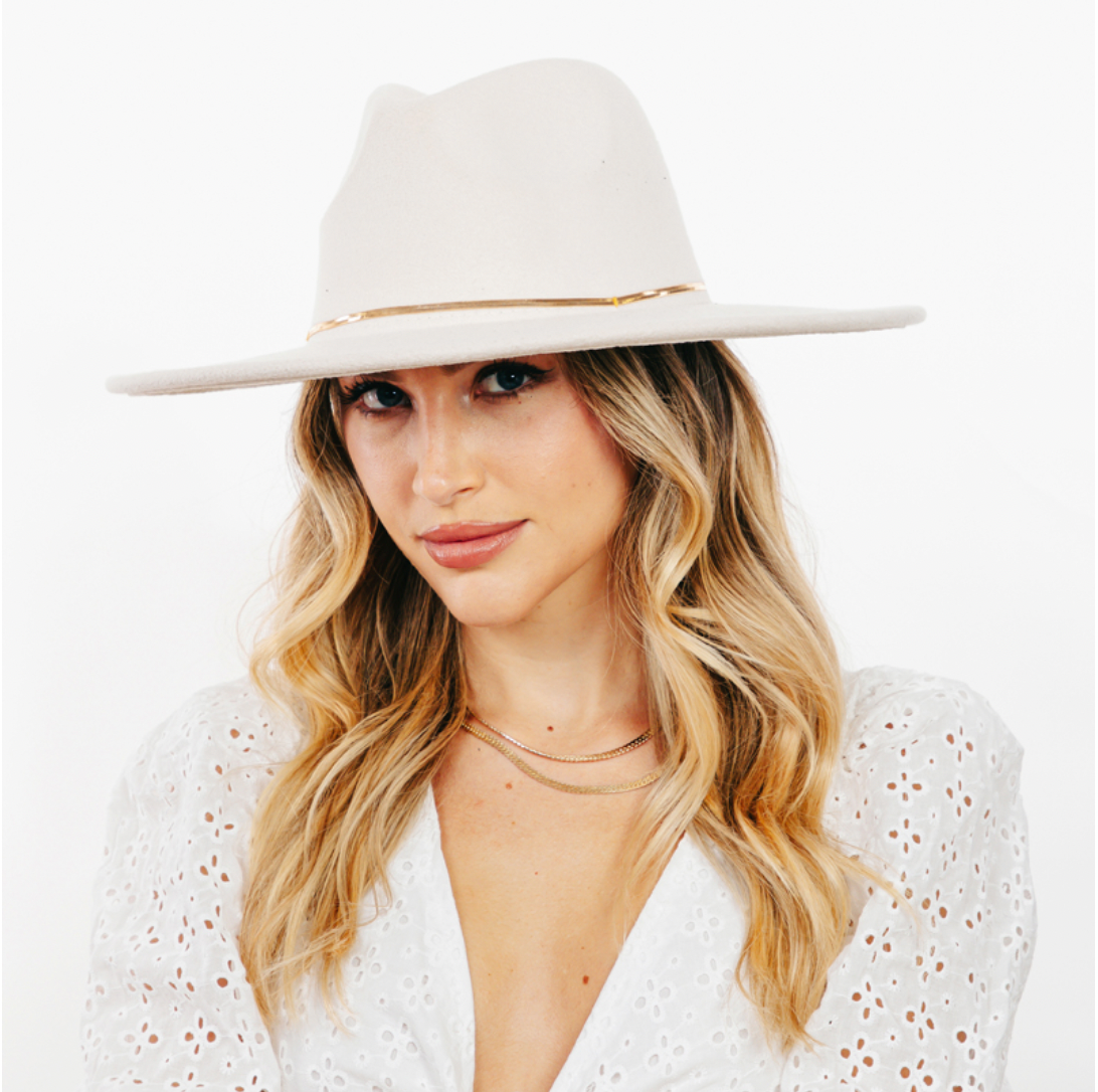 Flat Brim Herringbone Chain Fedora Fashion Hat