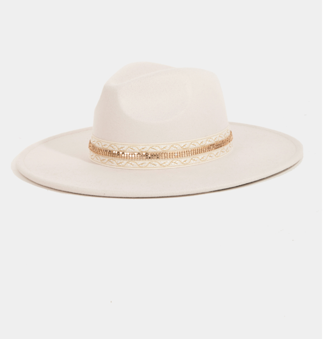 Embroidered Ribbon Bow Fedora Hat