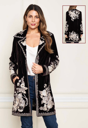 Stretch Velvet Jacket with Cream Embroidery