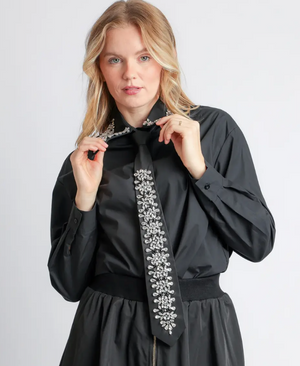 Multi-Embellished Collar & Satin Tie Button Shirt