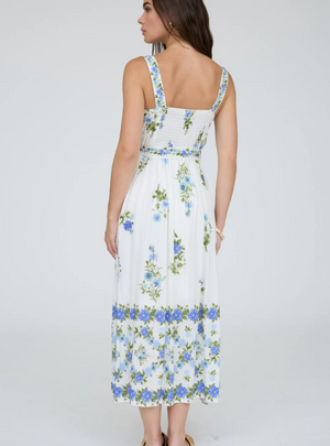 FLORAL BORDER PATTERN BELT STRAP MIDI DRESS