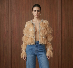 Floral Lace Net Embellished Trim Top