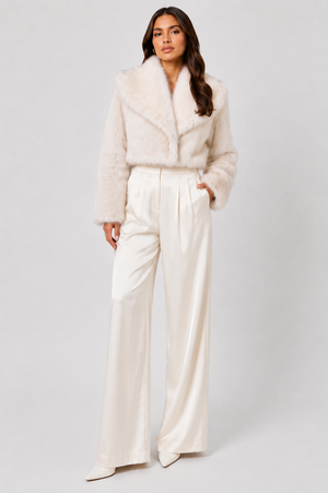 FJ0250: The Noir Luxe Cropped Faux Fur Jacket: Wine / M