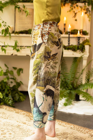 Theatre of Dreams Linen Cropped Artist Pant w/ Swan, Birds: L/XL
