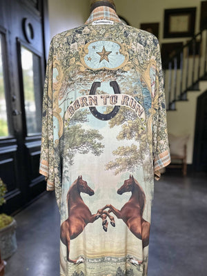 Born to Run Opera Duster Kimono Robe w/ Horse & Flower Print