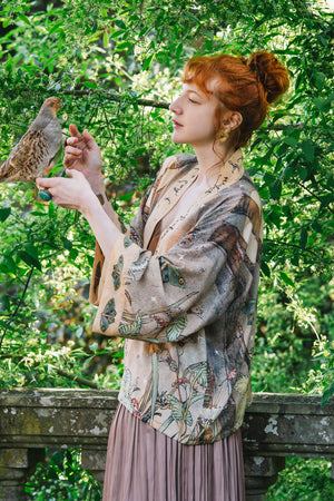 Lovelight Pixie Cropped Kimono w/ woodland swallow & stars