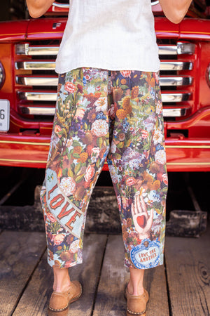 Love Language Linen Cropped Artist Pant w/ Flowers: Original O/S