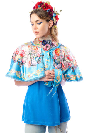 Grace Kelly Reversible Fur Cape: Teal / One size