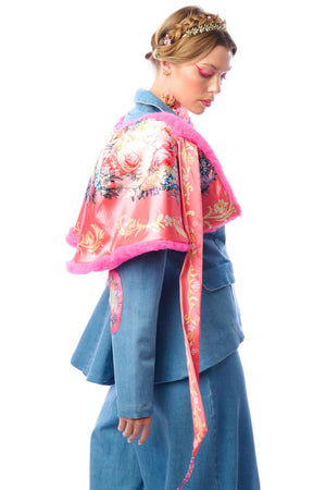 Grace Kelly Reversible Fur Cape: Pink / One size