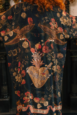 Heart of Gold Opera Duster Kimono Robe w/ Sacred Heart