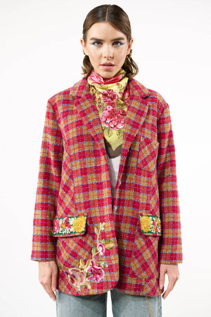 Coco Boucle Lined Blazer / Jacket : Fuchsia/Camel Combo / XS