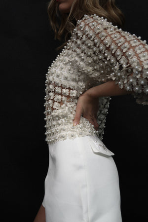 Pearl Beaded Top: Gold