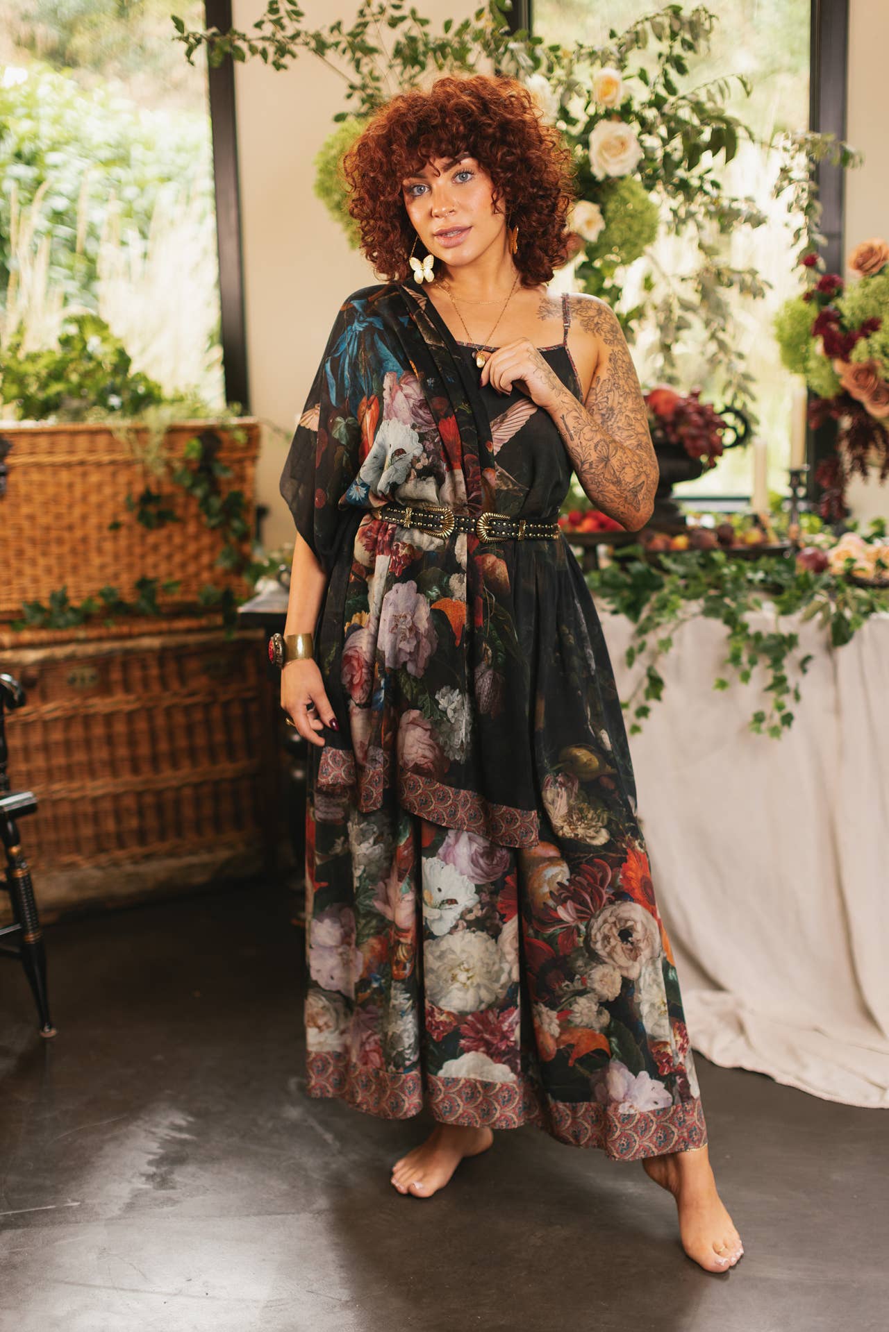 Flight of Fancy Bohéme Long Maxi Slip Dress w/Hummingbirds: L/XL (fits