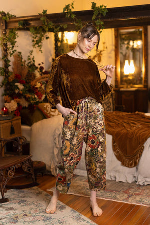 Golden Hour Linen Cropped Artist Pant w/ Floral Print