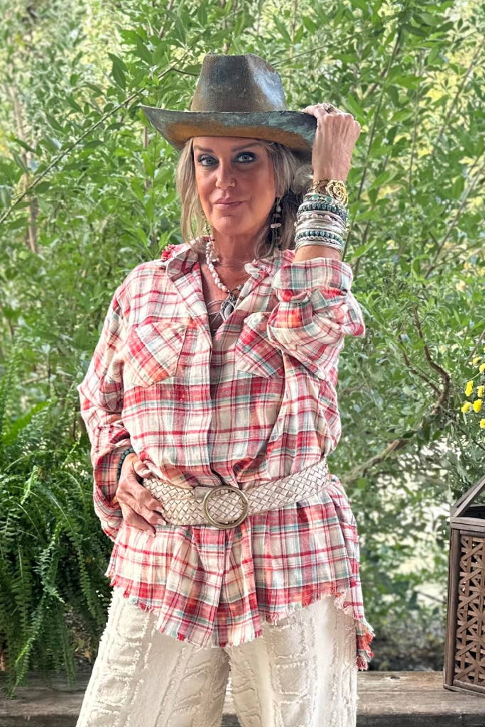 Crisp Morning Air Flannel: Scarlett/Teal: L/XL