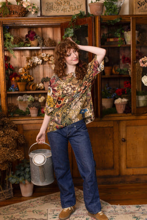 Golden Hour Luxe Tee Floral Tunic Shirt with Swallow: L/XL (10-14)
