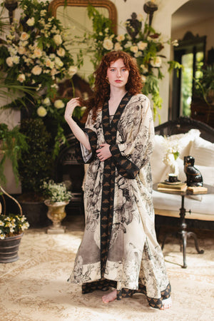 Honey & The Moon Opera Duster Kimono Robe w/ Florals & Bees