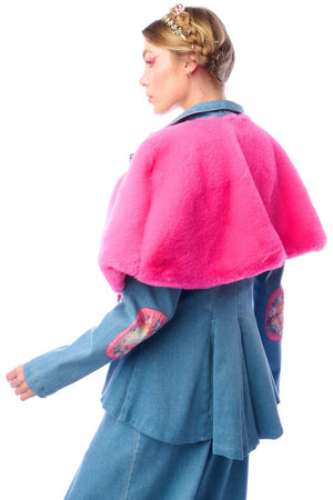 Grace Kelly Reversible Fur Cape: Pink / One size