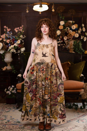 Golden Hour Bohéme Long Maxi Slip Dress w/ Floral Print: S/M (fits approx. size 6-10)