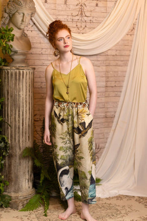 Theatre of Dreams Linen Cropped Artist Pant w/ Swan, Birds: L/XL