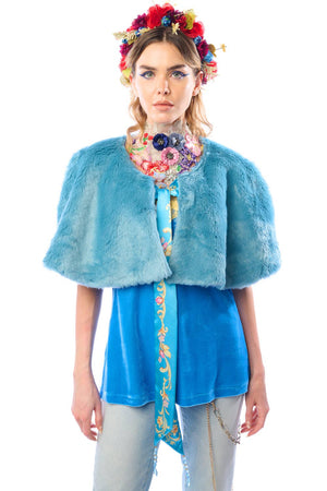 Grace Kelly Reversible Fur Cape: Teal / One size