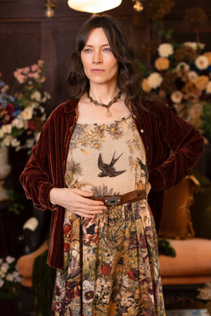 Golden Hour Bohéme Long Maxi Slip Dress w/ Floral Print: S/M (fits approx. size 6-10)