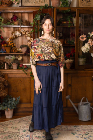 Golden Hour Luxe Tee Floral Tunic Shirt with Swallow: L/XL (10-14)
