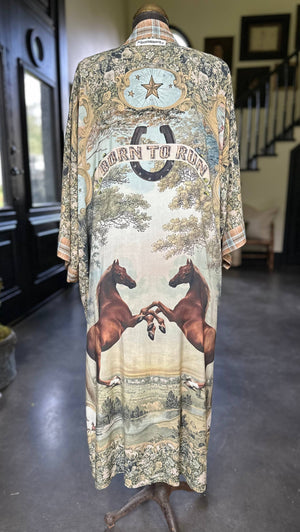 Born to Run Opera Duster Kimono Robe w/ Horse & Flower Print