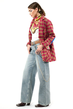 Coco Boucle Lined Blazer / Jacket : Fuchsia/Camel Combo / S