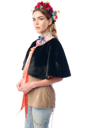 Grace Kelly Reversible Fur Cape: Black / One size
