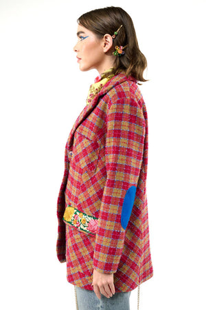 Coco Boucle Lined Blazer / Jacket : Fuchsia/Camel Combo