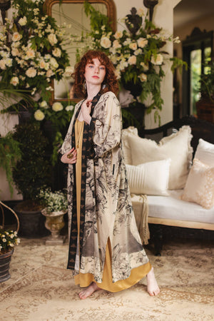Honey & The Moon Opera Duster Kimono Robe w/ Florals & Bees