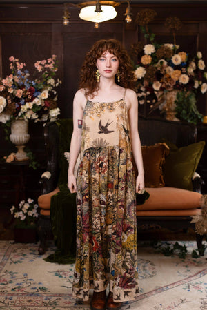Golden Hour Bohéme Long Maxi Slip Dress w/ Floral Print: S/M (fits approx. size 6-10)